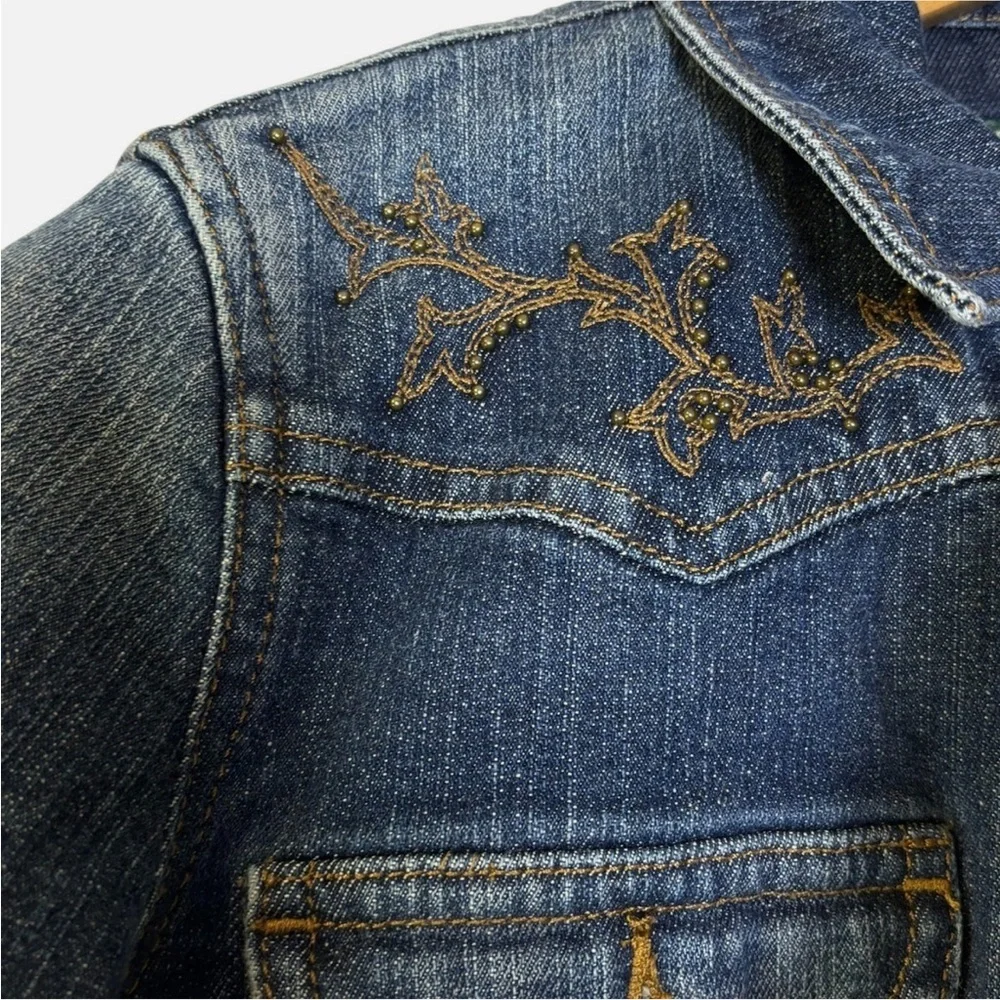 VTG Lauren Jeans Co. Ralph Lauren Jean Jacket Beaded Trucker Boho PS - Picture 3 of 7